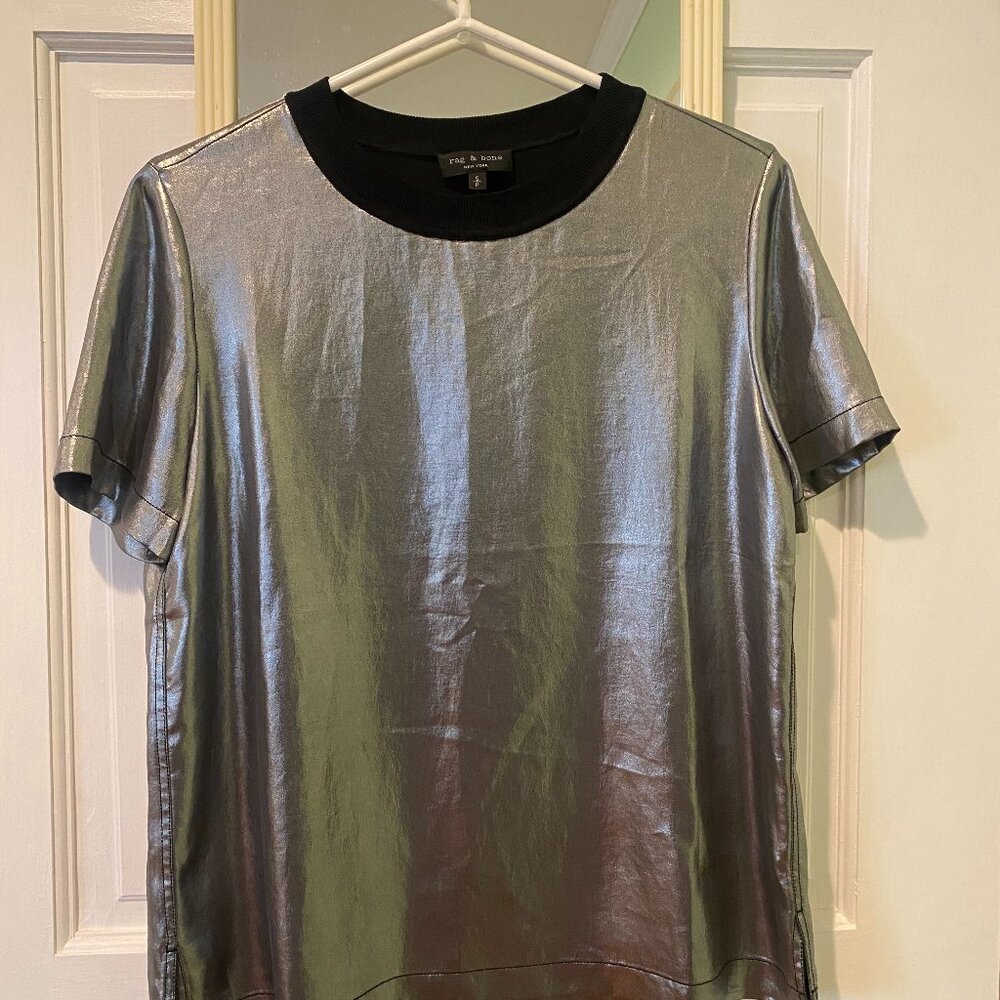 Rag & Bone Metallic Silver Short Sleeve Tee (Small/Petite)